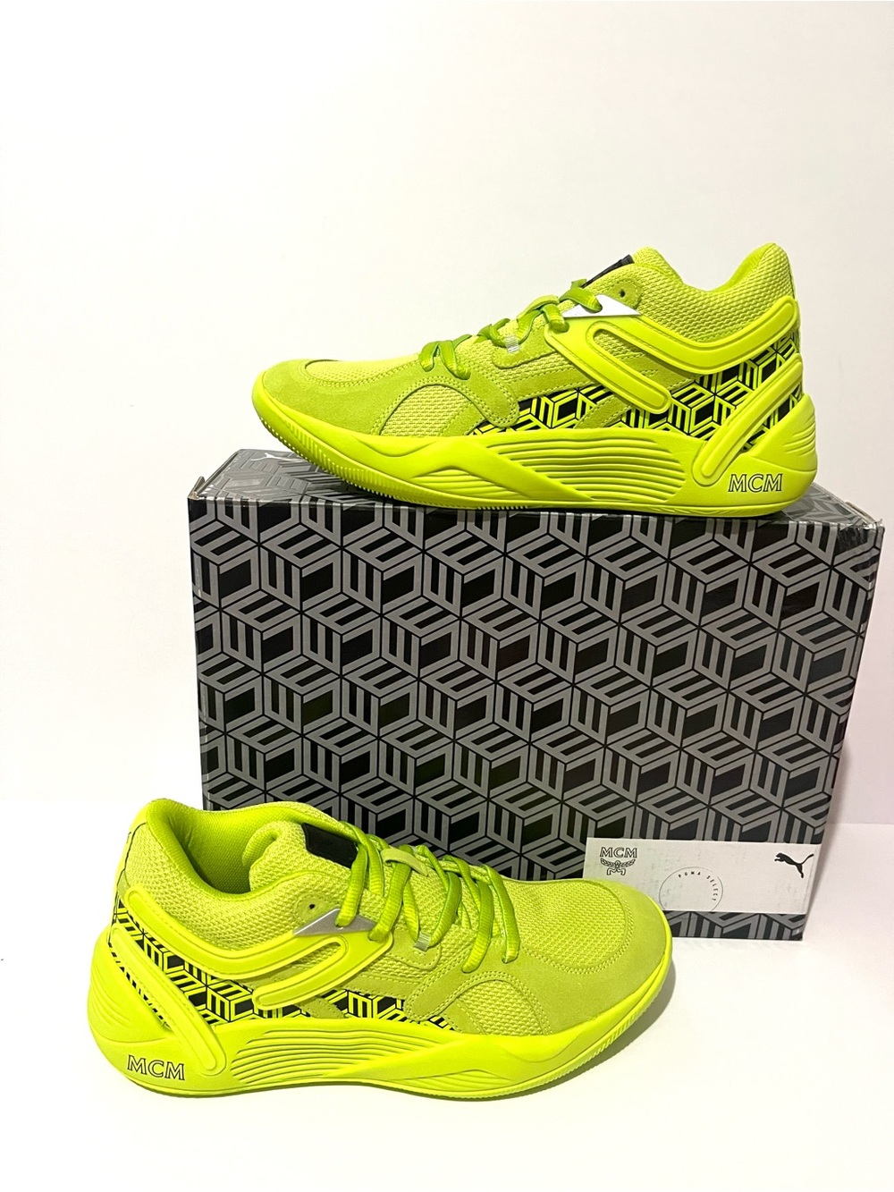 MCM Puma Neon Lime Mesh Low-Top Sneakers